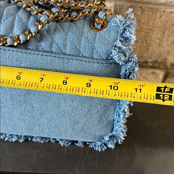 NEW Quilted Denim and Pearl Shoulder Bag with Chain Strap - Picture 3 of 8